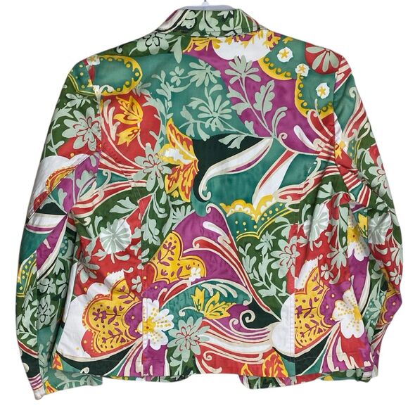 Coldwater Creek Jacket Womens L Petite Floral Artsy Y2K Vibrant Blazer Pockets - Picture 9 of 16